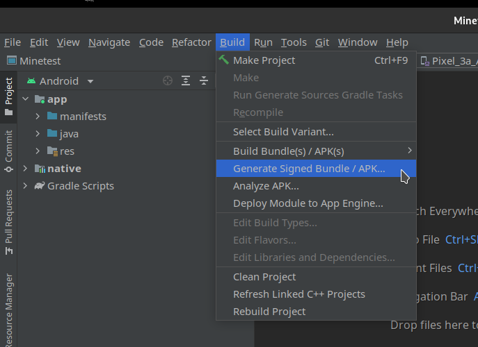 Android Studio menu